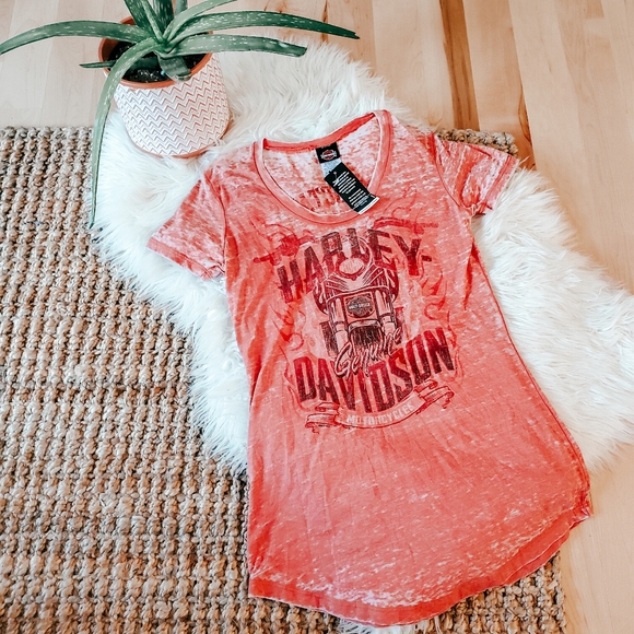 NEW Harley Davidson T-shirt, coral orange/pink color, tag size S, would fit M